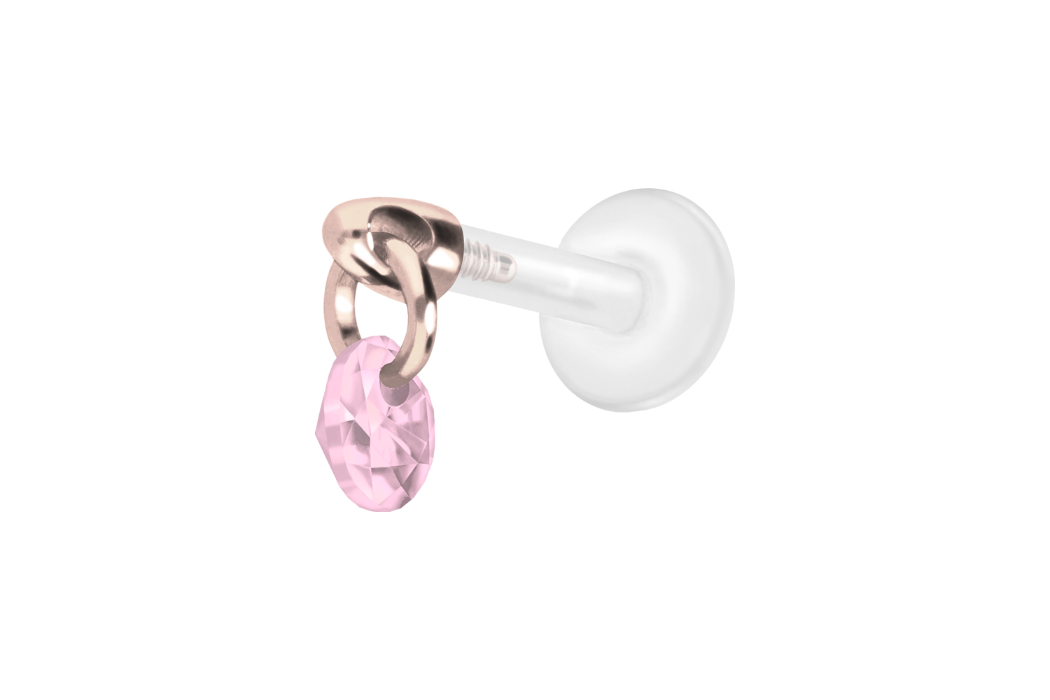 PTFE Labret Piercing mit Innengewinde + Titan-Aufsatz RUNDER KRISTALL